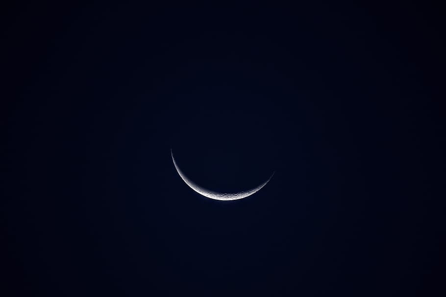 HD wallpaper: crescent moon, sky, astrophotography, night, evening ...