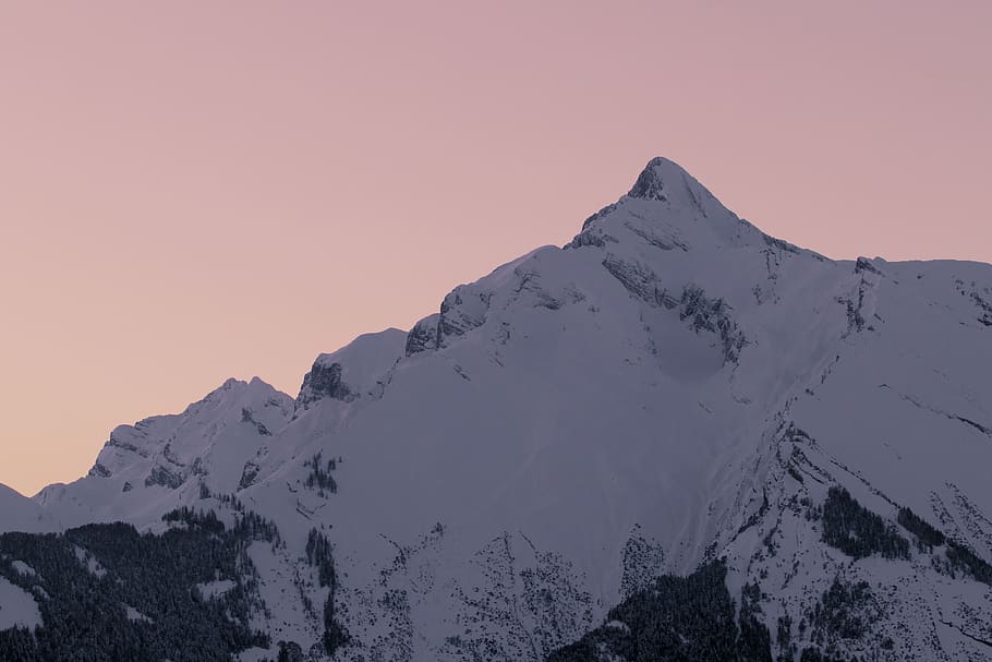 snow covered mountain during sunset, cold temperature, winter HD wallpaper