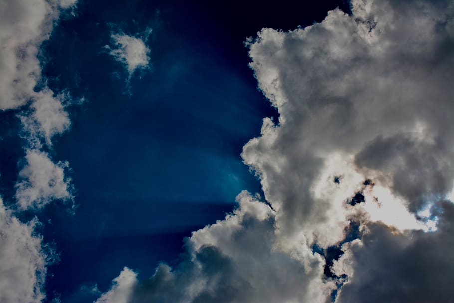 clouds, rays, space, sky, blue sky, cloudy, weather, cloud - sky HD wallpaper