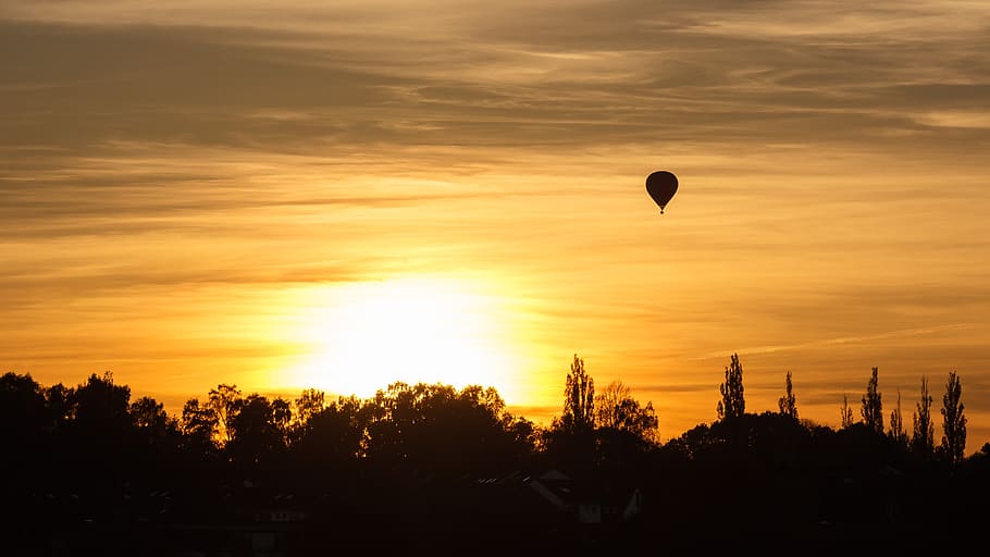 balloon, sunset, sky, evening, hot air balloon, landscape, mood, HD wallpaper