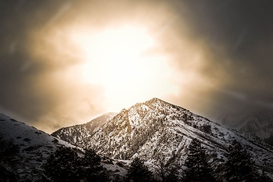 White and Black Mountain Photo during Sunset, cold, high, landscape HD wallpaper