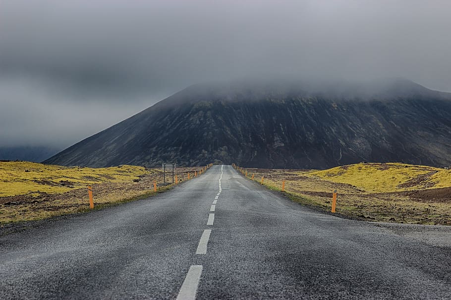 fog, mountain, road, direction, transportation, scenics - nature HD wallpaper