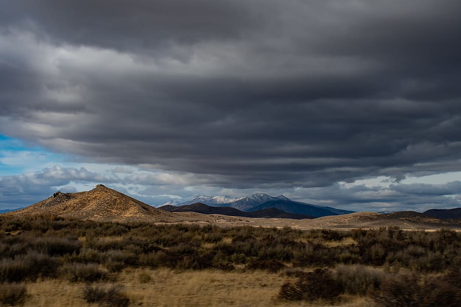 Landscape Photography of Mountains Under Gray Sky, clouds, cloudy HD wallpaper