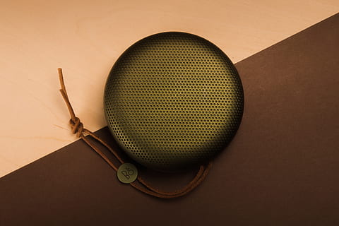 black portable speaker, sphere, green, diagonal, play, design HD wallpaper