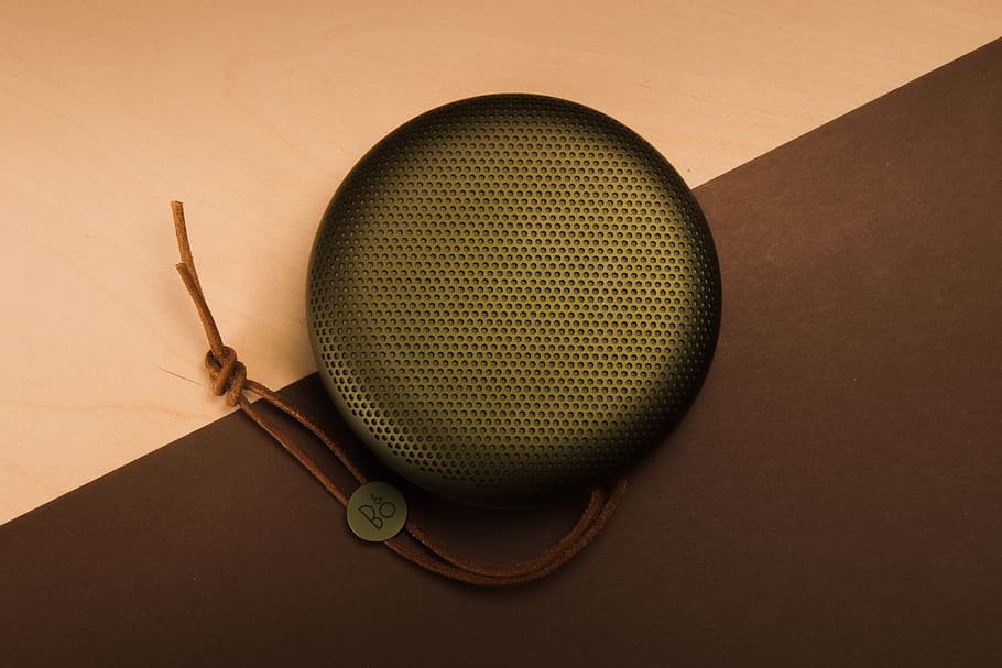 black portable speaker, sphere, green, diagonal, play, design HD wallpaper