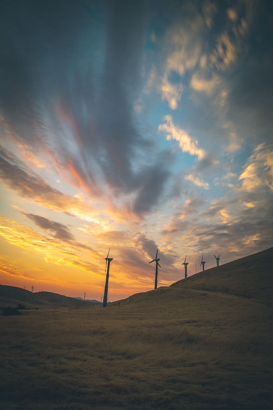 several windmills under cloudy sky, sunset, cloud - sky, environment HD wallpaper