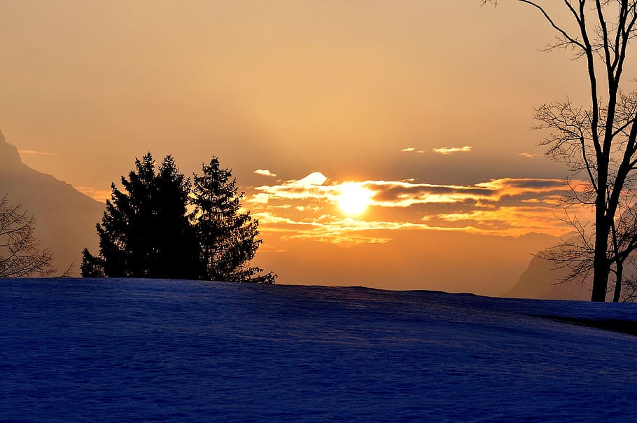 nature, landscape, winter, cold, ice, snow, mountain, sunset HD wallpaper