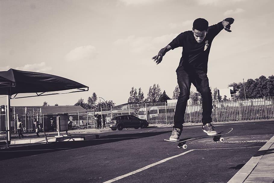 man skating on road, human, person, automobile, vehicle, transportation HD wallpaper