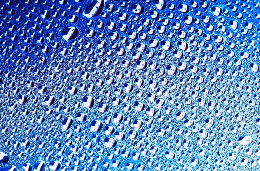 con2011, water, drops, close-up, background, full frame, blue HD wallpaper