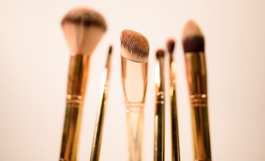 tool, brush, cosmetics, toothbrush, lipstick, face makeup, gold HD wallpaper