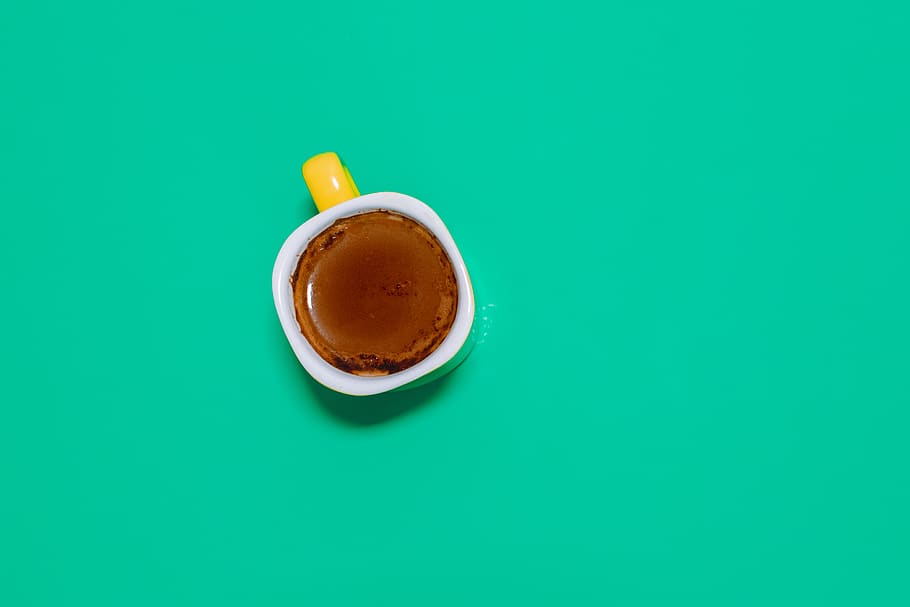 coffee in cup on green surface, coffee cup, drink, espresso, beverage HD wallpaper