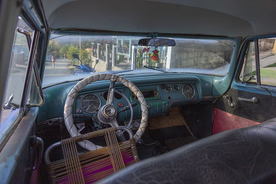classic teal Volkswagen Beetle interior, human, person, car, automobile HD wallpaper