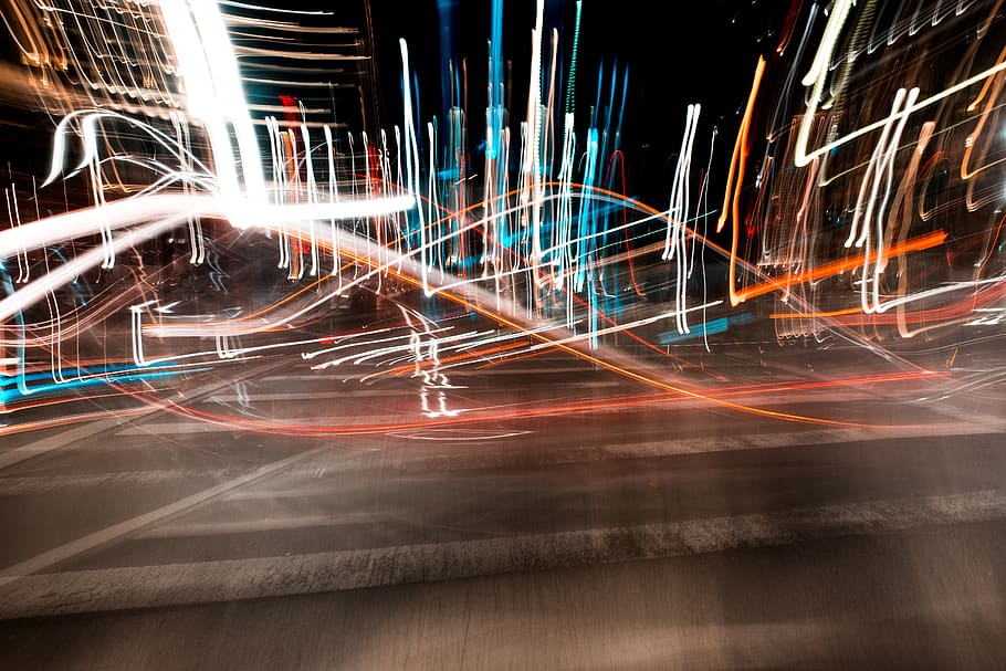 lights, long exposure, light trail, speed, blurred motion, illuminated HD wallpaper