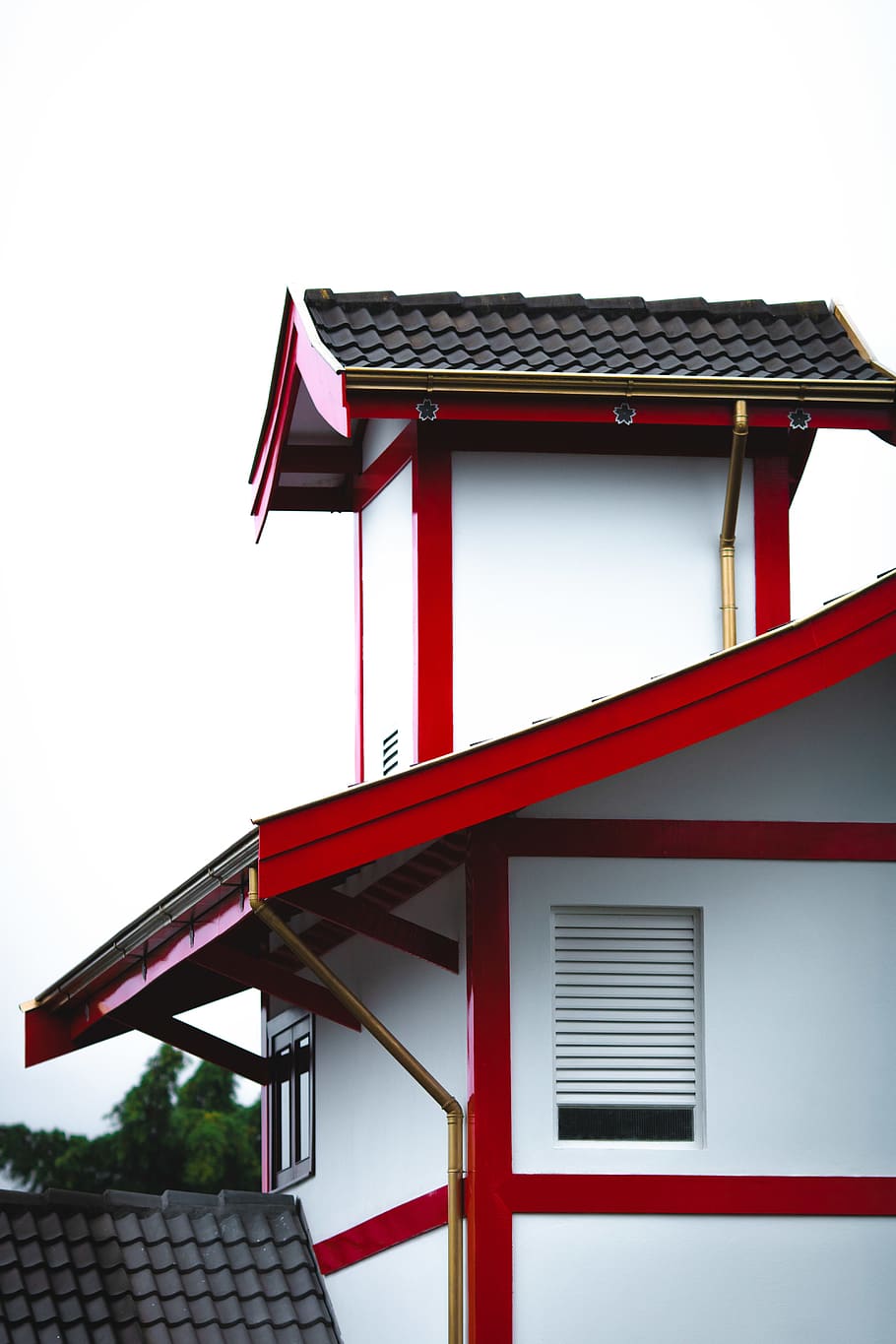 White, Red, and Black House, architectural design, architecture HD wallpaper