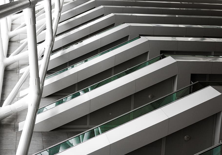 closeup photography of white concrete building, abstract, architecture HD wallpaper