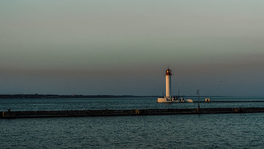 water, built structure, architecture, sky, guidance, lighthouse HD wallpaper