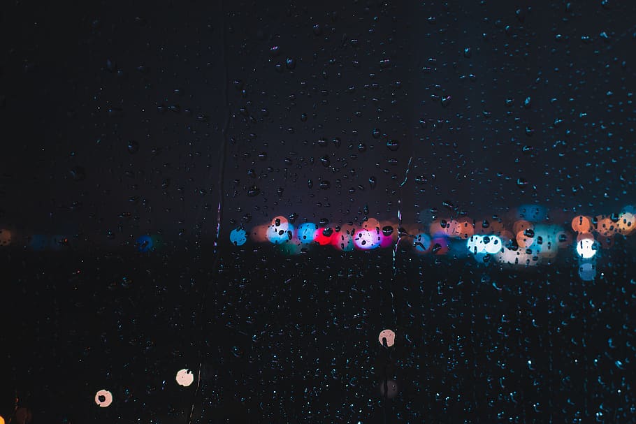 bokeh photography, night, drop, window, water, illuminated, sky HD wallpaper