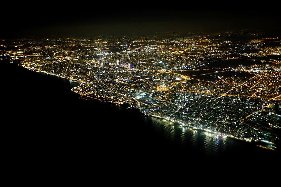 israel, tel aviv district, night, illuminated, cityscape, aerial view HD wallpaper