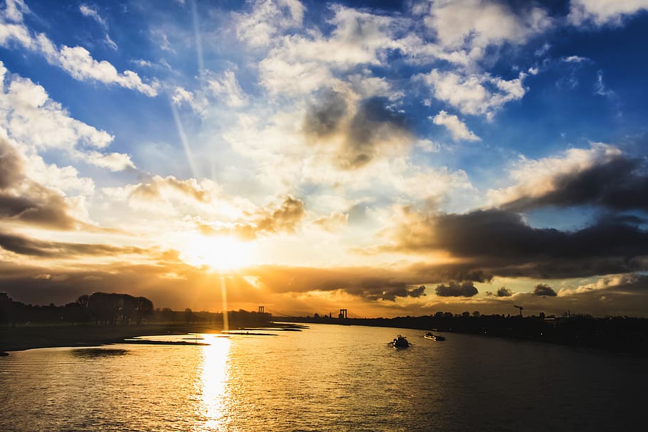 germany, cologne, skyline, river, rhine, bridge, cloudscape HD wallpaper