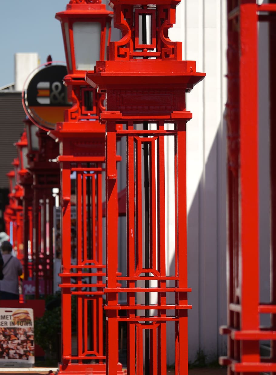 red metal stand, no people, architecture, built structure, day HD wallpaper