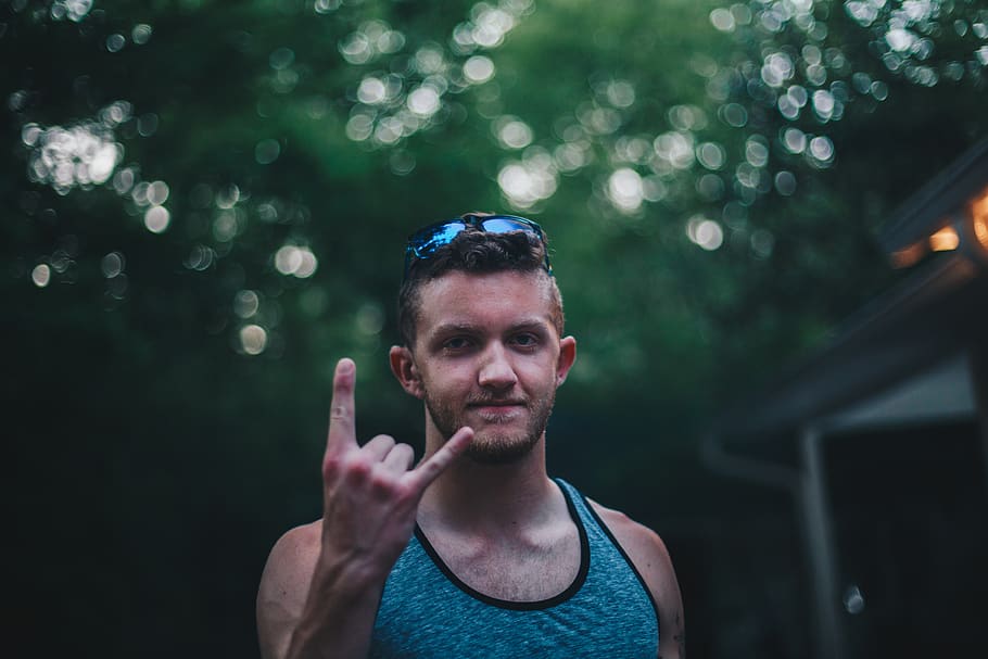 men's teal tank top, person, human, people, portrait, united states, HD wallpaper