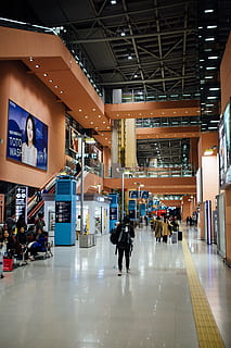 people walking inside brown building, airport, human, person HD wallpaper