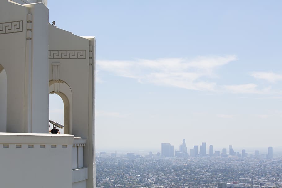 concrete building, architecture, hollywood, griffith observatory, HD wallpaper