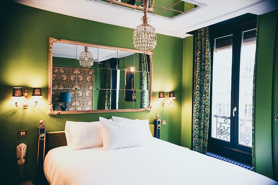 well-arrange room, bed, furniture, corner, bedroom, indoors, hotel HD wallpaper