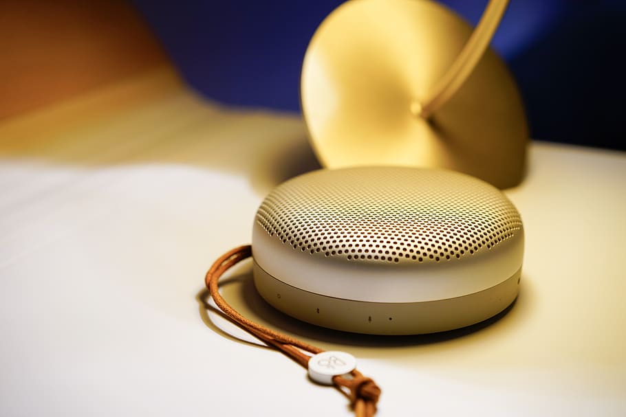 gray portable speaker on white surface, electronics, listen, sound HD wallpaper