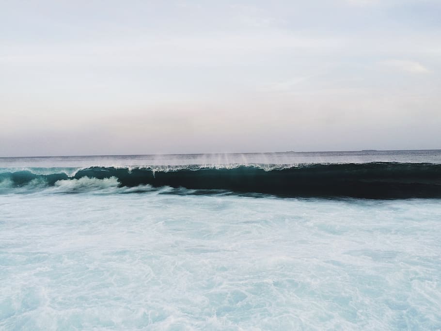 maldives, strong, wave, white, nature, milky, sea, water, sky HD wallpaper