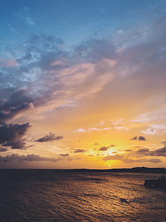 grenada, blue, waves, colorful, ocean, sunset, sky, water, cloud - sky HD wallpaper