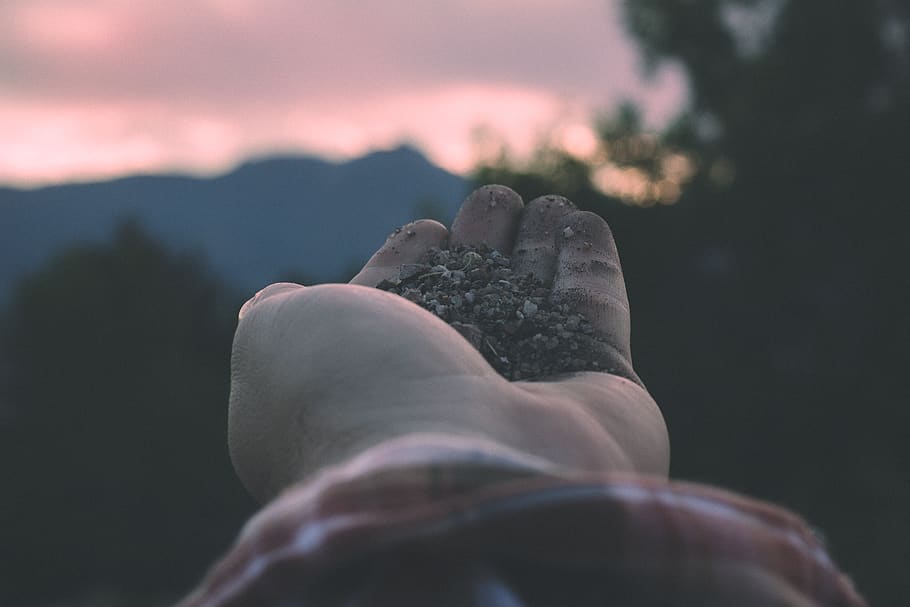 nature, hand, rock, sunset, human body part, one person, personal perspective HD wallpaper