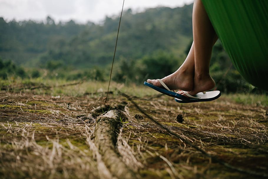 Person Wearing Flip-flops, beautiful, field, girl, grass, landscape HD wallpaper