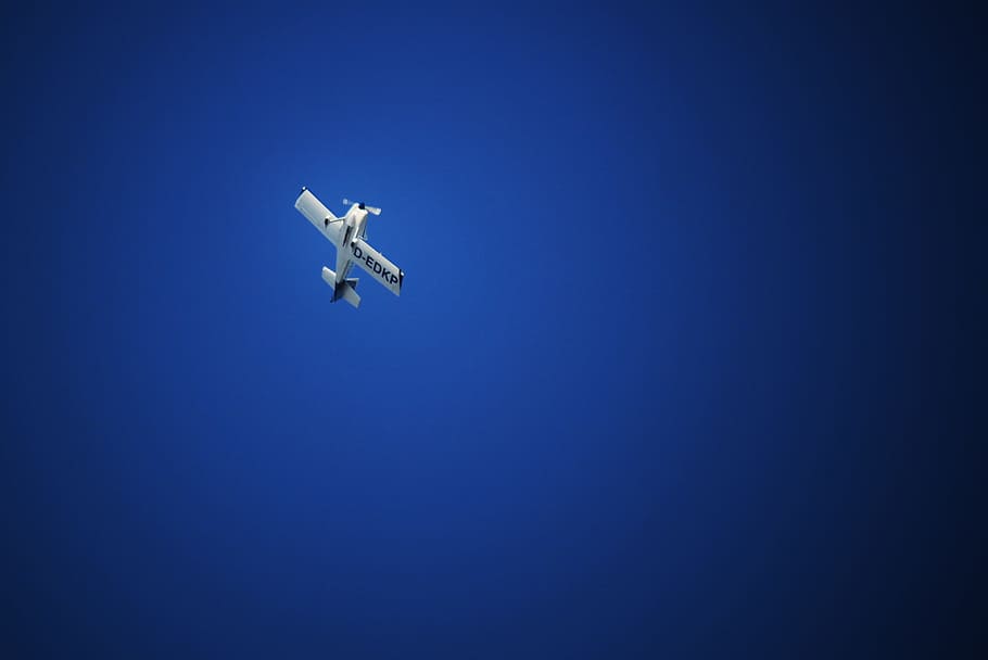 sky, blue, plane, airplane, aircraft, air vehicle, flying, mid-air HD wallpaper