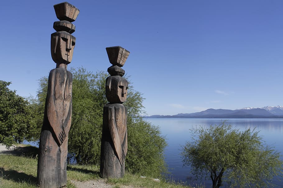 bariloche, nahuel huapi, patagonia, statues, indigenous art, HD wallpaper