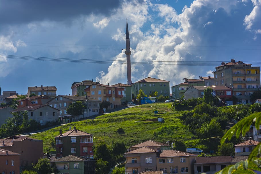 cloud, houses, sky, landscape, nature, architecture, city, panorama HD wallpaper