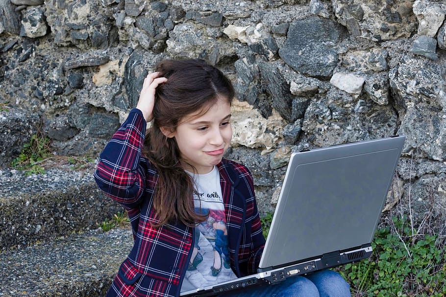little girl, computer, portable, pc, children, notebook, hardware, HD wallpaper