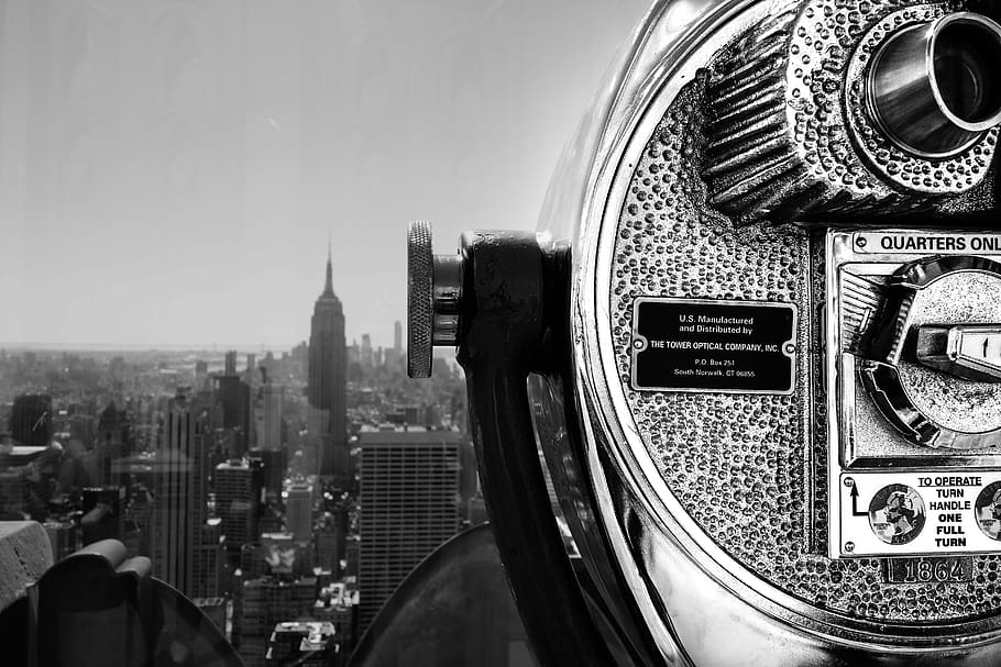 top of the rock, nyc, manhattan, empire, state, building, black, HD wallpaper