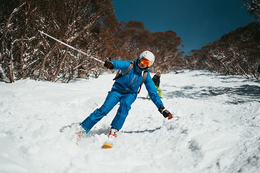 two person skiing on snow, winter, cold, fashion, style, tree HD wallpaper