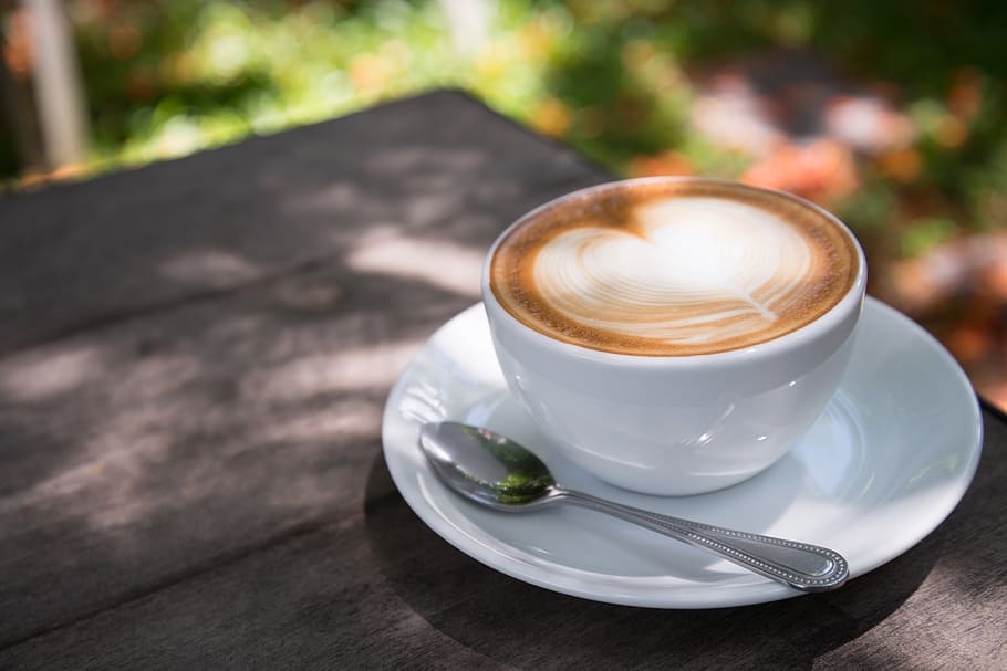 White Ceramic Cup Filled With Latte, art, beverage, break, brewed HD wallpaper