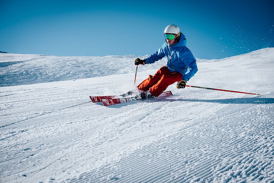 man ice skiing on hill, person, human, nature, outdoors, snow HD wallpaper