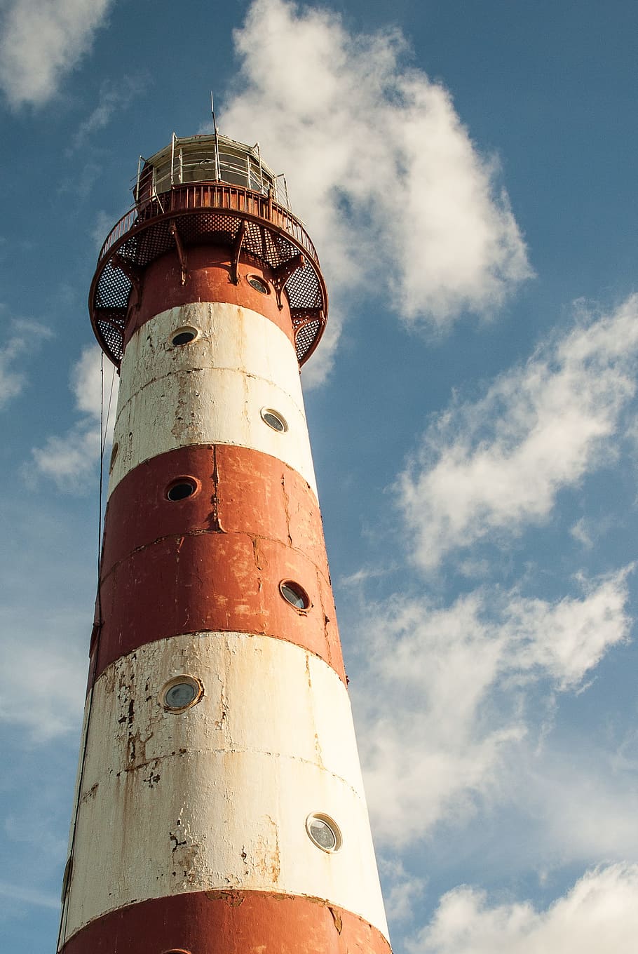 Old lighthouse, blue, navigation, red, sea, search, vertical HD wallpaper