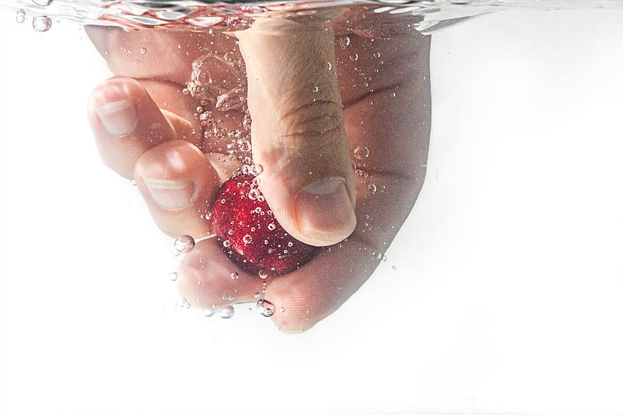 people, hand, water, bubbles, nail, red, fruit, human hand HD wallpaper