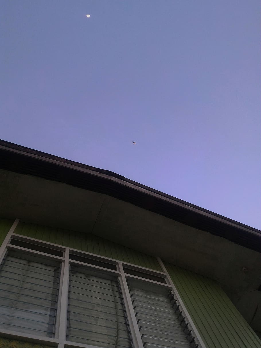 philippines, moon, plane, sunset, house, pilipinas, roof, sky HD wallpaper