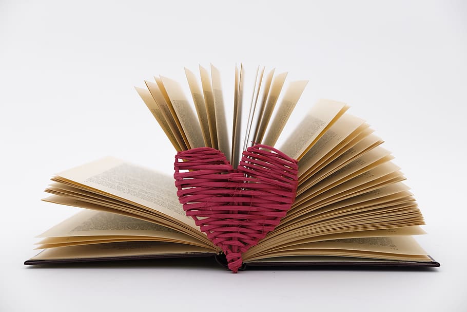 heart, love, gift, book, leaves, pages, book pages, paper, pitched HD wallpaper