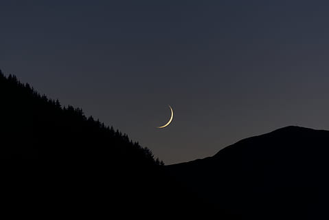 moon, moonset, crescent moon, mountains, ritzail, italy, dolomites HD wallpaper