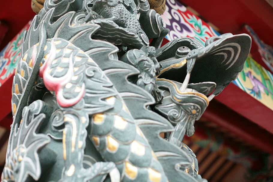 dragon, building, architecture, temple, figurine, shrine, worship HD wallpaper