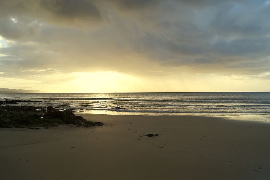 sunrise, clouds, beach, sky, weather, rain clouds, sunset, sea HD wallpaper