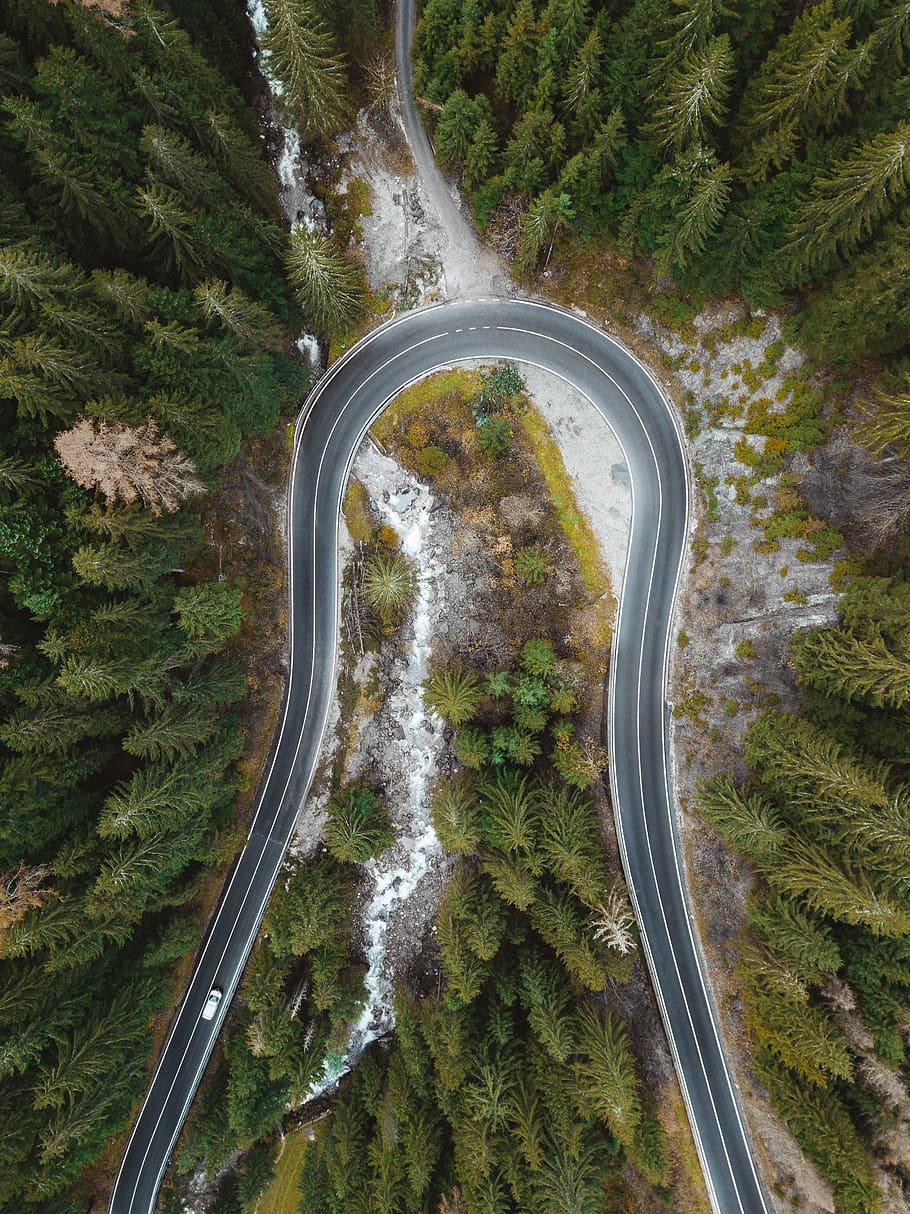 HD wallpaper: aerial view of curved road surrounded by trees, nature,  scenery | Wallpaper Flare