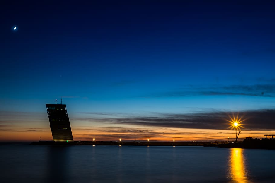 sunset on beach digital wallpaper, lisbon, portugal, beacon, outdoors HD wallpaper
